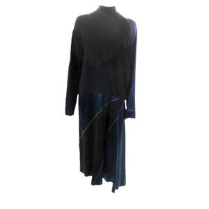 Cedric Charlier Midi Dress Size US 10 Black Navy Blue Colorblock Asymmetrical